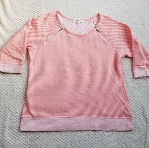 ONYX Moda sz L stripe zipper shoulder top